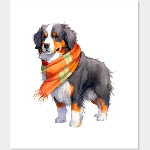 Burnese mountain winter dog Wall Art by piscoletters